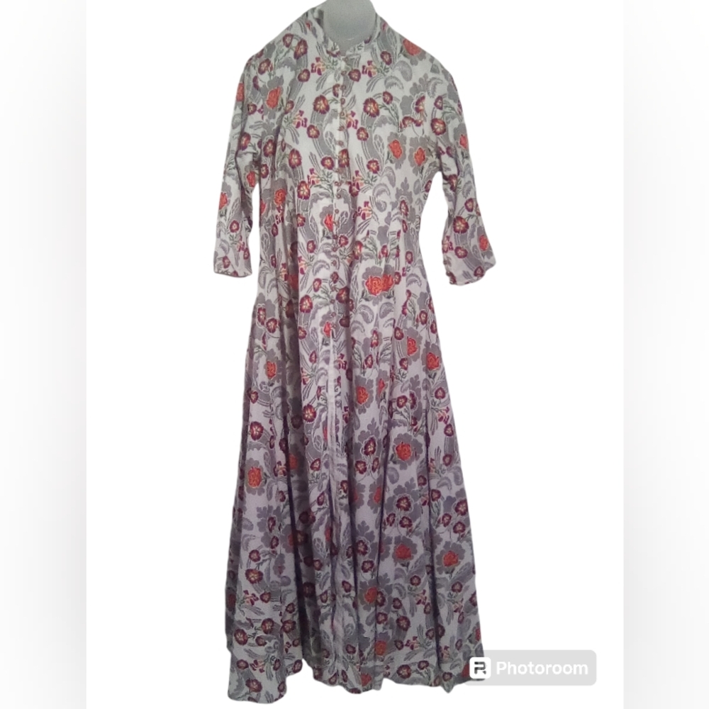 Generation Flo Mandarin Collar Floral Button Front Flowy Lightweight Maxi Sz 12